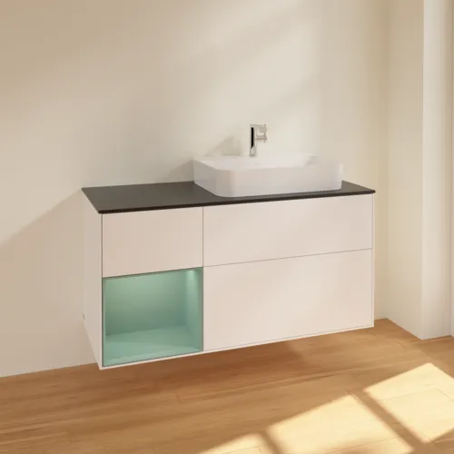 VILLEROY BOCH Finion Waschbeckenunterschrank, mit Beleuchtung, 3 Auszüge, 1200 x 603 x 501 mm, White Matt Lacquer / Olive Matt Lacquer / Glass Black Matt #F392GMMT, Bild 2