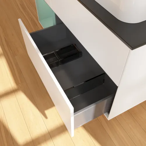 VILLEROY BOCH Finion Waschbeckenunterschrank, mit Beleuchtung, 3 Auszüge, 1200 x 603 x 501 mm, White Matt Lacquer / Olive Matt Lacquer / Glass Black Matt #F392GMMT, Bild 7