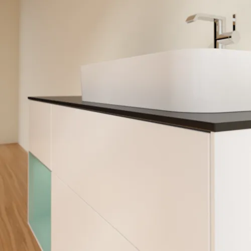 VILLEROY BOCH Finion Waschbeckenunterschrank, mit Beleuchtung, 3 Auszüge, 1200 x 603 x 501 mm, White Matt Lacquer / Olive Matt Lacquer / Glass Black Matt #F392GMMT, Bild 6