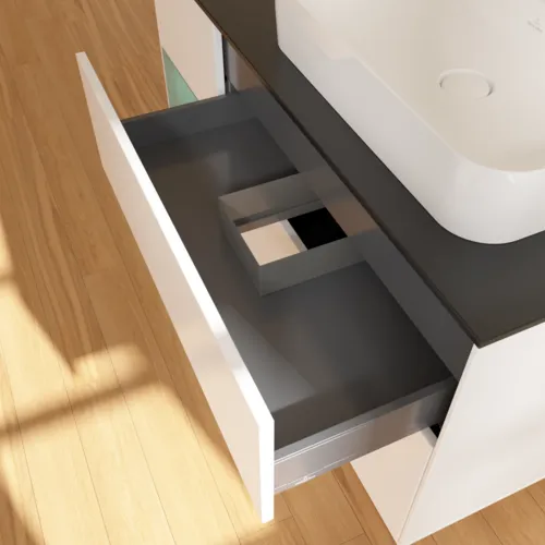 VILLEROY BOCH Finion Waschbeckenunterschrank, mit Beleuchtung, 3 Auszüge, 1200 x 603 x 501 mm, White Matt Lacquer / Olive Matt Lacquer / Glass Black Matt #F392GMMT, Bild 8