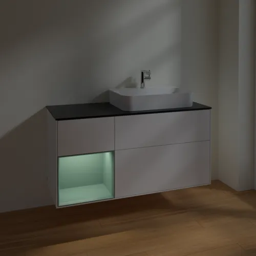 VILLEROY BOCH Finion Waschbeckenunterschrank, mit Beleuchtung, 3 Auszüge, 1200 x 603 x 501 mm, White Matt Lacquer / Olive Matt Lacquer / Glass Black Matt #F392GMMT, Bild 5