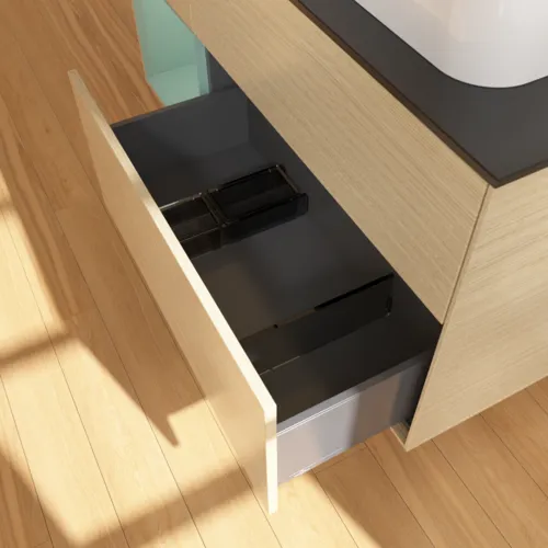 Bild von VILLEROY BOCH Finion Waschbeckenunterschrank, mit Beleuchtung, 3 Auszüge, 1200 x 603 x 501 mm, Oak Veneer / Olive Matt Lacquer / Glass Black Matt #F392GMPC