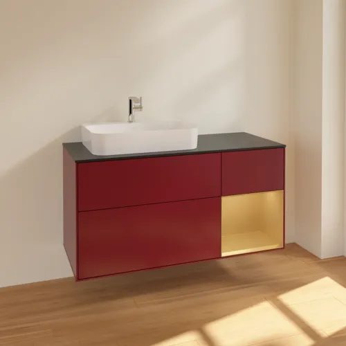 VILLEROY BOCH Finion Waschbeckenunterschrank, mit Beleuchtung, 3 Auszüge, 1200 x 603 x 501 mm, Peony Matt Lacquer / Gold Matt Lacquer / Glass Black Matt #F402HFHB, Bild 2