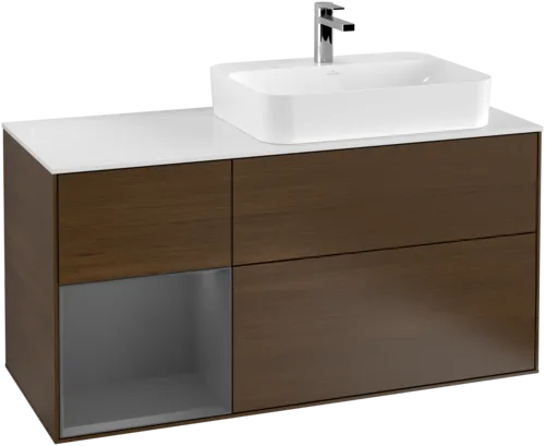 VILLEROY BOCH Finion Vanity unit, with lighting, 3 pull-out compartments, 1200 x 603 x 501 mm, Walnut Veneer / Anthracite Matt Lacquer / Glass White Matt #F391GKGN resmi