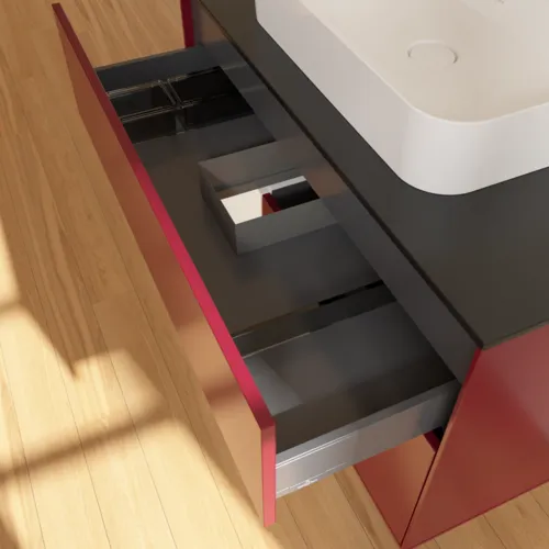 Bild von VILLEROY BOCH Finion Waschbeckenunterschrank, mit Beleuchtung, 2 Auszüge, 1000 x 603 x 501 mm, Peony Matt Lacquer / White Matt Lacquer / Glass Black Matt #F362MTHB