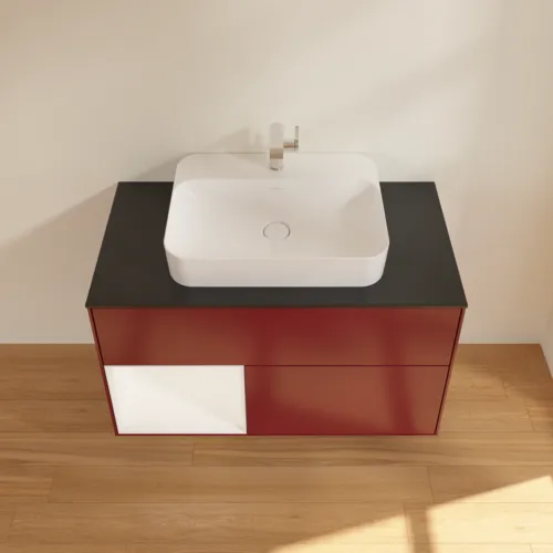 Bild von VILLEROY BOCH Finion Waschbeckenunterschrank, mit Beleuchtung, 2 Auszüge, 1000 x 603 x 501 mm, Peony Matt Lacquer / White Matt Lacquer / Glass Black Matt #F362MTHB