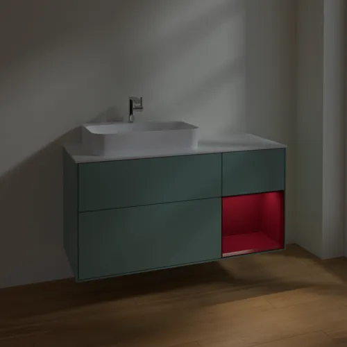 VILLEROY BOCH Finion Waschbeckenunterschrank, mit Beleuchtung, 3 Auszüge, 1200 x 603 x 501 mm, Olive Matt Lacquer / Peony Matt Lacquer / Glass White Matt #F401HBGM, Bild 5