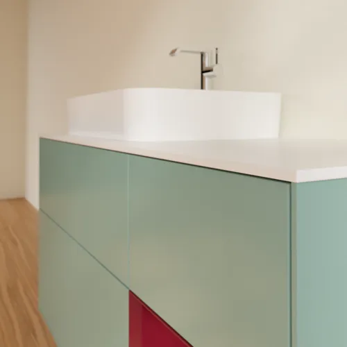VILLEROY BOCH Finion Waschbeckenunterschrank, mit Beleuchtung, 3 Auszüge, 1200 x 603 x 501 mm, Olive Matt Lacquer / Peony Matt Lacquer / Glass White Matt #F401HBGM, Bild 6