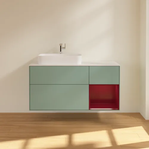 VILLEROY BOCH Finion Waschbeckenunterschrank, mit Beleuchtung, 3 Auszüge, 1200 x 603 x 501 mm, Olive Matt Lacquer / Peony Matt Lacquer / Glass White Matt #F401HBGM, Bild 3