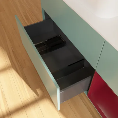 VILLEROY BOCH Finion Waschbeckenunterschrank, mit Beleuchtung, 3 Auszüge, 1200 x 603 x 501 mm, Olive Matt Lacquer / Peony Matt Lacquer / Glass White Matt #F401HBGM, Bild 7
