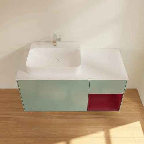 VILLEROY BOCH Finion Waschbeckenunterschrank, mit Beleuchtung, 3 Auszüge, 1200 x 603 x 501 mm, Olive Matt Lacquer / Peony Matt Lacquer / Glass White Matt #F401HBGM, Bild 4