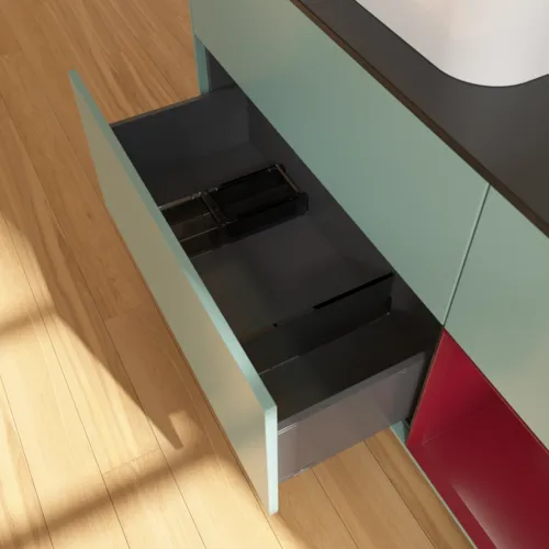 Bild von VILLEROY BOCH Finion Waschbeckenunterschrank, mit Beleuchtung, 3 Auszüge, 1200 x 603 x 501 mm, Olive Matt Lacquer / Peony Matt Lacquer / Glass Black Matt #F402HBGM