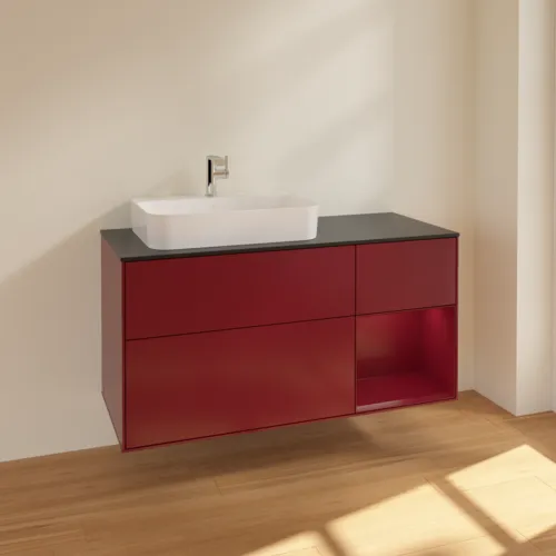 VILLEROY BOCH Finion Waschbeckenunterschrank, mit Beleuchtung, 3 Auszüge, 1200 x 603 x 501 mm, Peony Matt Lacquer / Peony Matt Lacquer / Glass Black Matt #F402HBHB, Bild 2