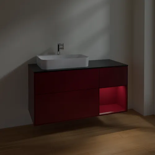 VILLEROY BOCH Finion Waschbeckenunterschrank, mit Beleuchtung, 3 Auszüge, 1200 x 603 x 501 mm, Peony Matt Lacquer / Peony Matt Lacquer / Glass Black Matt #F402HBHB, Bild 5
