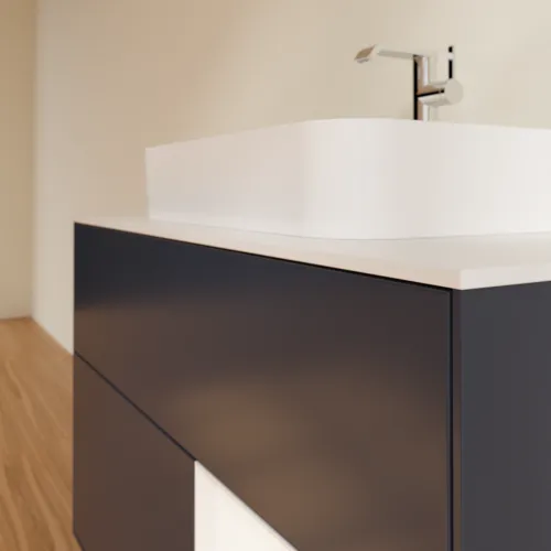 Bild von VILLEROY BOCH Finion Waschbeckenunterschrank, mit Beleuchtung, 2 Auszüge, 1000 x 603 x 501 mm, Midnight Blue Matt Lacquer / White Matt Lacquer / Glass White Matt #F371MTHG