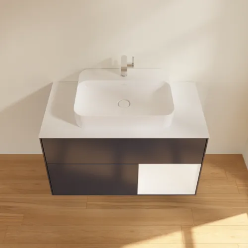 Bild von VILLEROY BOCH Finion Waschbeckenunterschrank, mit Beleuchtung, 2 Auszüge, 1000 x 603 x 501 mm, Midnight Blue Matt Lacquer / White Matt Lacquer / Glass White Matt #F371MTHG