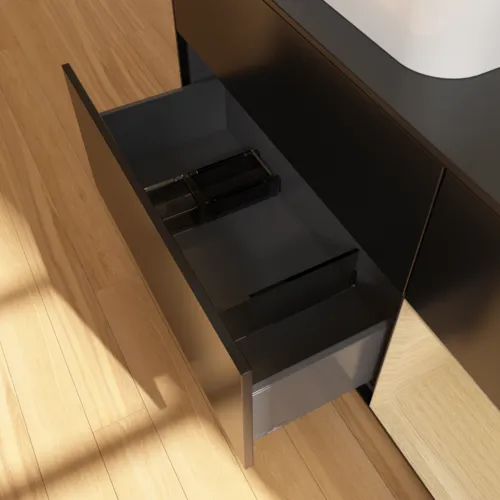 Bild von VILLEROY BOCH Finion Waschbeckenunterschrank, mit Beleuchtung, 3 Auszüge, 1200 x 603 x 501 mm, Black Matt Lacquer / Oak Veneer / Glass Black Matt #F402PCPD