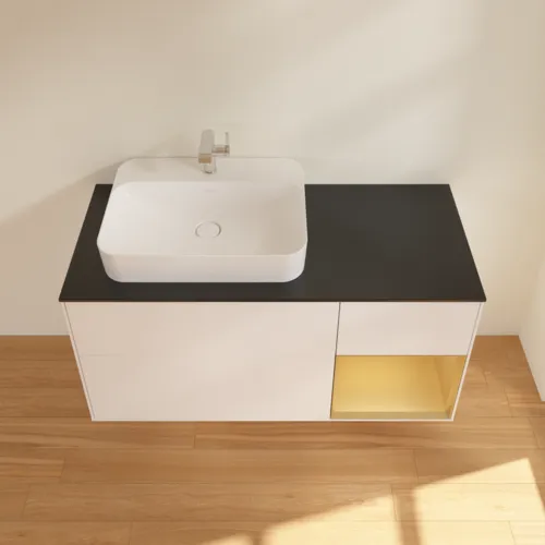 VILLEROY BOCH Finion Waschbeckenunterschrank, mit Beleuchtung, 3 Auszüge, 1200 x 603 x 501 mm, White Matt Lacquer / Gold Matt Lacquer / Glass Black Matt #F402HFMT, Bild 4