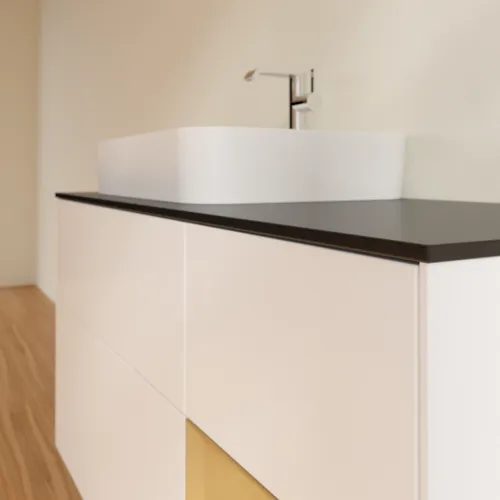 VILLEROY BOCH Finion Waschbeckenunterschrank, mit Beleuchtung, 3 Auszüge, 1200 x 603 x 501 mm, White Matt Lacquer / Gold Matt Lacquer / Glass Black Matt #F402HFMT, Bild 6