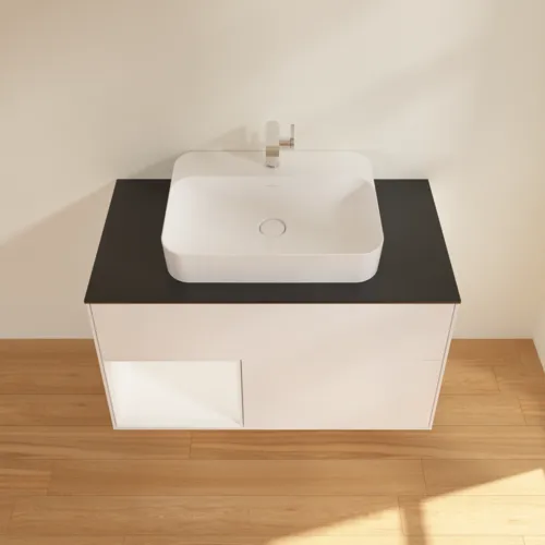 Bild von VILLEROY BOCH Finion Waschbeckenunterschrank, mit Beleuchtung, 2 Auszüge, 1000 x 603 x 501 mm, White Matt Lacquer / White Matt Lacquer / Glass Black Matt #F362MTMT