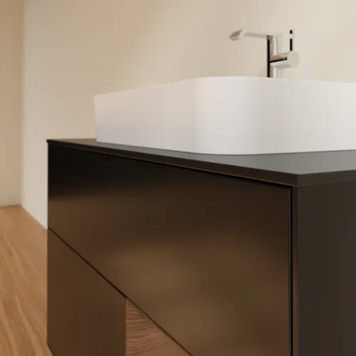 Bild von VILLEROY BOCH Finion Waschbeckenunterschrank, mit Beleuchtung, 2 Auszüge, 1000 x 603 x 501 mm, Black Matt Lacquer / Walnut Veneer / Glass Black Matt #F372GNPD