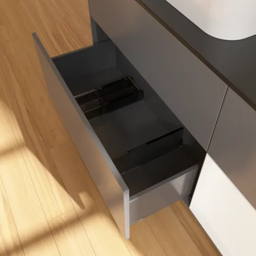 Bild von VILLEROY BOCH Finion Waschbeckenunterschrank, mit Beleuchtung, 3 Auszüge, 1200 x 603 x 501 mm, Anthracite Matt Lacquer / White Matt Lacquer / Glass Black Matt #F402MTGK