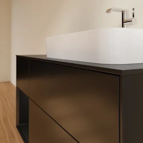 Bild von VILLEROY BOCH Finion Waschbeckenunterschrank, mit Beleuchtung, 3 Auszüge, 1200 x 603 x 501 mm, Black Matt Lacquer / Black Matt Lacquer / Glass Black Matt #F392PDPD