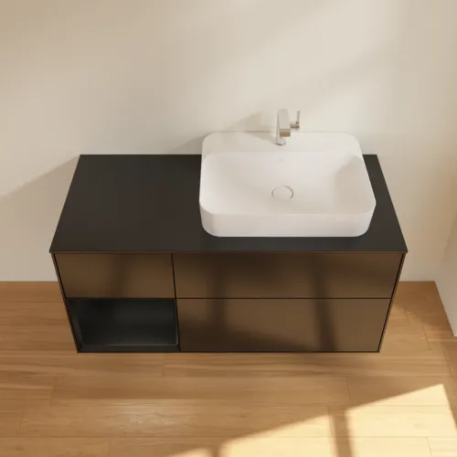 Bild von VILLEROY BOCH Finion Waschbeckenunterschrank, mit Beleuchtung, 3 Auszüge, 1200 x 603 x 501 mm, Black Matt Lacquer / Black Matt Lacquer / Glass Black Matt #F392PDPD