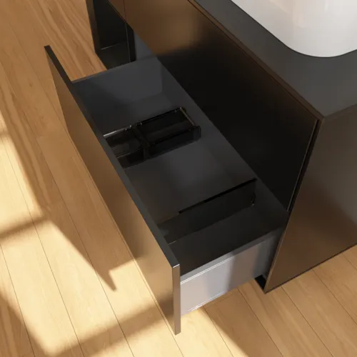 Bild von VILLEROY BOCH Finion Waschbeckenunterschrank, mit Beleuchtung, 3 Auszüge, 1200 x 603 x 501 mm, Black Matt Lacquer / Black Matt Lacquer / Glass Black Matt #F392PDPD