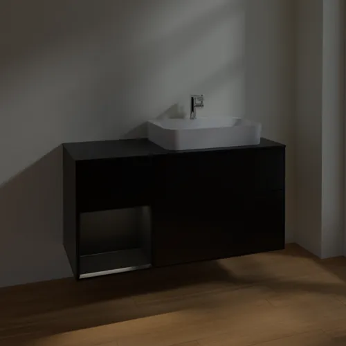 Bild von VILLEROY BOCH Finion Waschbeckenunterschrank, mit Beleuchtung, 3 Auszüge, 1200 x 603 x 501 mm, Black Matt Lacquer / Black Matt Lacquer / Glass Black Matt #F392PDPD