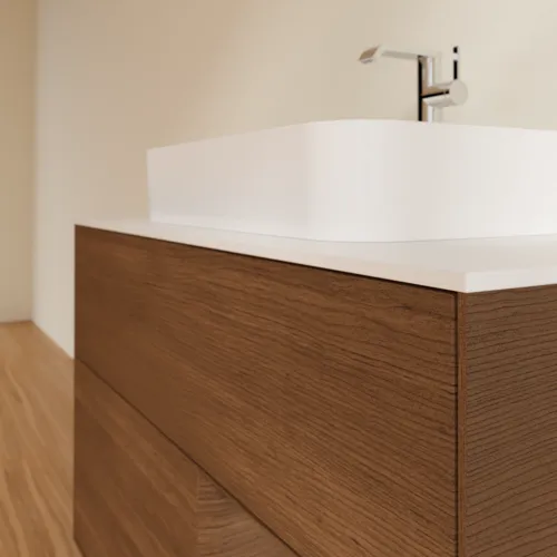 Bild von VILLEROY BOCH Finion Waschbeckenunterschrank, mit Beleuchtung, 2 Auszüge, 1000 x 603 x 501 mm, Walnut Veneer / Walnut Veneer / Glass White Matt #F371GNGN