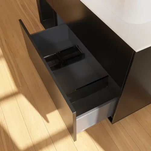 Bild von VILLEROY BOCH Finion Waschbeckenunterschrank, mit Beleuchtung, 3 Auszüge, 1200 x 603 x 501 mm, Black Matt Lacquer / Black Matt Lacquer / Glass White Matt #F391PDPD