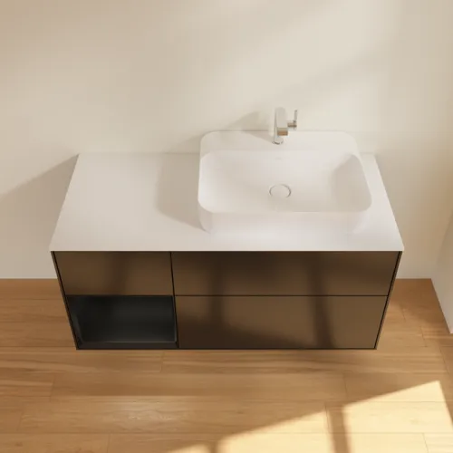 Bild von VILLEROY BOCH Finion Waschbeckenunterschrank, mit Beleuchtung, 3 Auszüge, 1200 x 603 x 501 mm, Black Matt Lacquer / Black Matt Lacquer / Glass White Matt #F391PDPD