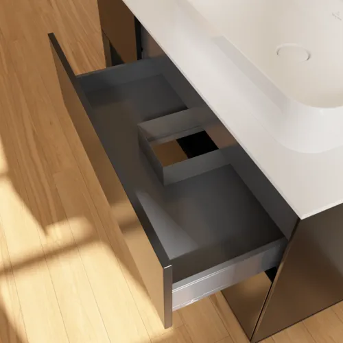 Bild von VILLEROY BOCH Finion Waschbeckenunterschrank, mit Beleuchtung, 3 Auszüge, 1200 x 603 x 501 mm, Black Matt Lacquer / Black Matt Lacquer / Glass White Matt #F391PDPD