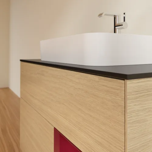VILLEROY BOCH Finion Waschbeckenunterschrank, mit Beleuchtung, 2 Auszüge, 1000 x 603 x 501 mm, Oak Veneer / Peony Matt Lacquer / Glass Black Matt #F372HBPC, Bild 6