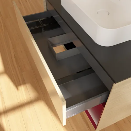 VILLEROY BOCH Finion Waschbeckenunterschrank, mit Beleuchtung, 2 Auszüge, 1000 x 603 x 501 mm, Oak Veneer / Peony Matt Lacquer / Glass Black Matt #F372HBPC, Bild 8