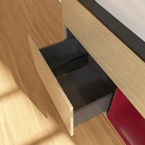 VILLEROY BOCH Finion Waschbeckenunterschrank, mit Beleuchtung, 2 Auszüge, 1000 x 603 x 501 mm, Oak Veneer / Peony Matt Lacquer / Glass Black Matt #F372HBPC, Bild 7