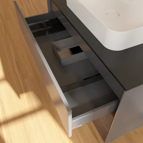 Bild von VILLEROY BOCH Finion Waschbeckenunterschrank, mit Beleuchtung, 2 Auszüge, 1000 x 603 x 501 mm, Anthracite Matt Lacquer / Walnut Veneer / Glass Black Matt #F372GNGK