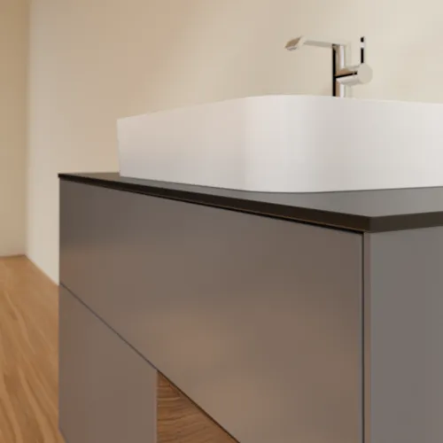Bild von VILLEROY BOCH Finion Waschbeckenunterschrank, mit Beleuchtung, 2 Auszüge, 1000 x 603 x 501 mm, Anthracite Matt Lacquer / Walnut Veneer / Glass Black Matt #F372GNGK