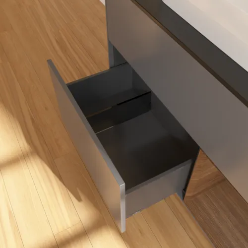 Bild von VILLEROY BOCH Finion Waschbeckenunterschrank, mit Beleuchtung, 2 Auszüge, 1000 x 603 x 501 mm, Anthracite Matt Lacquer / Walnut Veneer / Glass Black Matt #F372GNGK