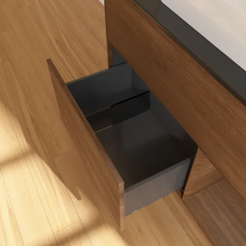 Bild von VILLEROY BOCH Finion Waschbeckenunterschrank, mit Beleuchtung, 2 Auszüge, 1000 x 603 x 501 mm, Walnut Veneer / Walnut Veneer / Glass Black Matt #F372GNGN
