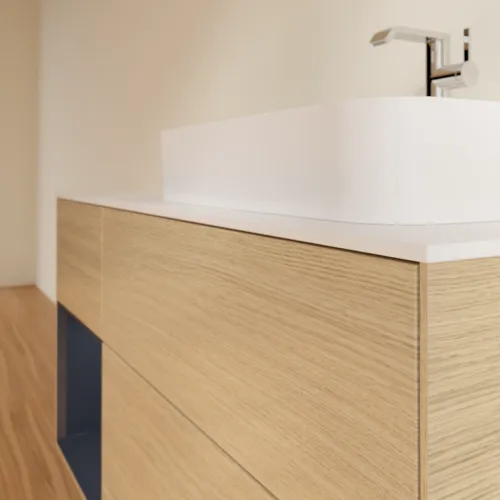 VILLEROY BOCH Finion Waschbeckenunterschrank, mit Beleuchtung, 3 Auszüge, 1200 x 603 x 501 mm, Oak Veneer / Midnight Blue Matt Lacquer / Glass White Matt #F391HGPC, Bild 6