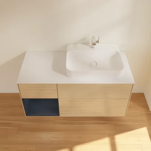 VILLEROY BOCH Finion Waschbeckenunterschrank, mit Beleuchtung, 3 Auszüge, 1200 x 603 x 501 mm, Oak Veneer / Midnight Blue Matt Lacquer / Glass White Matt #F391HGPC, Bild 4