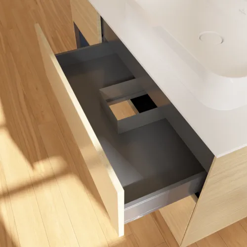 VILLEROY BOCH Finion Waschbeckenunterschrank, mit Beleuchtung, 3 Auszüge, 1200 x 603 x 501 mm, Oak Veneer / Midnight Blue Matt Lacquer / Glass White Matt #F391HGPC, Bild 8