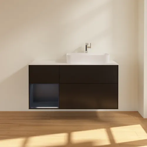 VILLEROY BOCH Finion Waschbeckenunterschrank, mit Beleuchtung, 3 Auszüge, 1200 x 603 x 501 mm, Black Matt Lacquer / Midnight Blue Matt Lacquer / Glass White Matt #F391HGPD, Bild 3