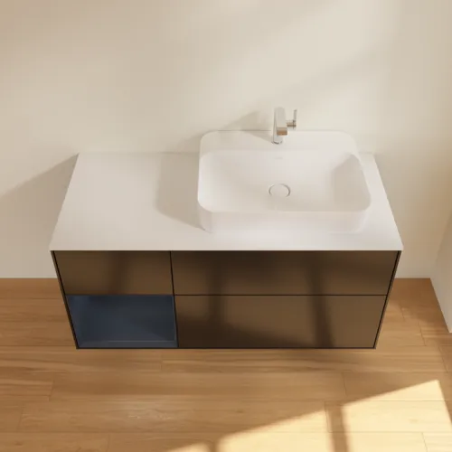 VILLEROY BOCH Finion Waschbeckenunterschrank, mit Beleuchtung, 3 Auszüge, 1200 x 603 x 501 mm, Black Matt Lacquer / Midnight Blue Matt Lacquer / Glass White Matt #F391HGPD, Bild 4