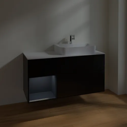 VILLEROY BOCH Finion Waschbeckenunterschrank, mit Beleuchtung, 3 Auszüge, 1200 x 603 x 501 mm, Black Matt Lacquer / Midnight Blue Matt Lacquer / Glass White Matt #F391HGPD, Bild 5