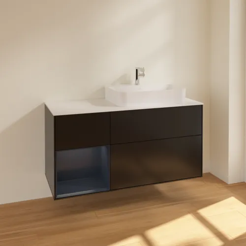 VILLEROY BOCH Finion Waschbeckenunterschrank, mit Beleuchtung, 3 Auszüge, 1200 x 603 x 501 mm, Black Matt Lacquer / Midnight Blue Matt Lacquer / Glass White Matt #F391HGPD, Bild 2