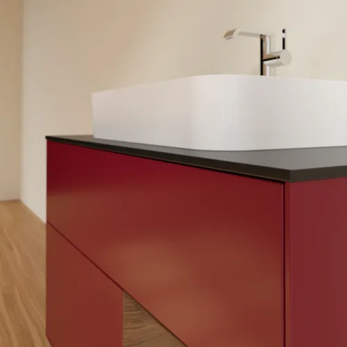 Bild von VILLEROY BOCH Finion Waschbeckenunterschrank, mit Beleuchtung, 2 Auszüge, 1000 x 603 x 501 mm, Peony Matt Lacquer / Walnut Veneer / Glass Black Matt #F372GNHB