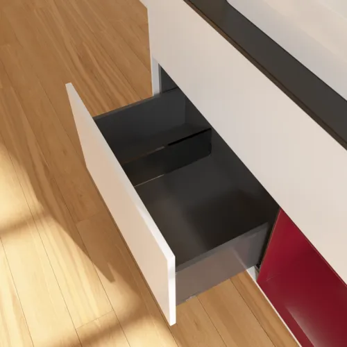Bild von VILLEROY BOCH Finion Waschbeckenunterschrank, mit Beleuchtung, 2 Auszüge, 1000 x 603 x 501 mm, White Matt Lacquer / Peony Matt Lacquer / Glass Black Matt #F372HBMT